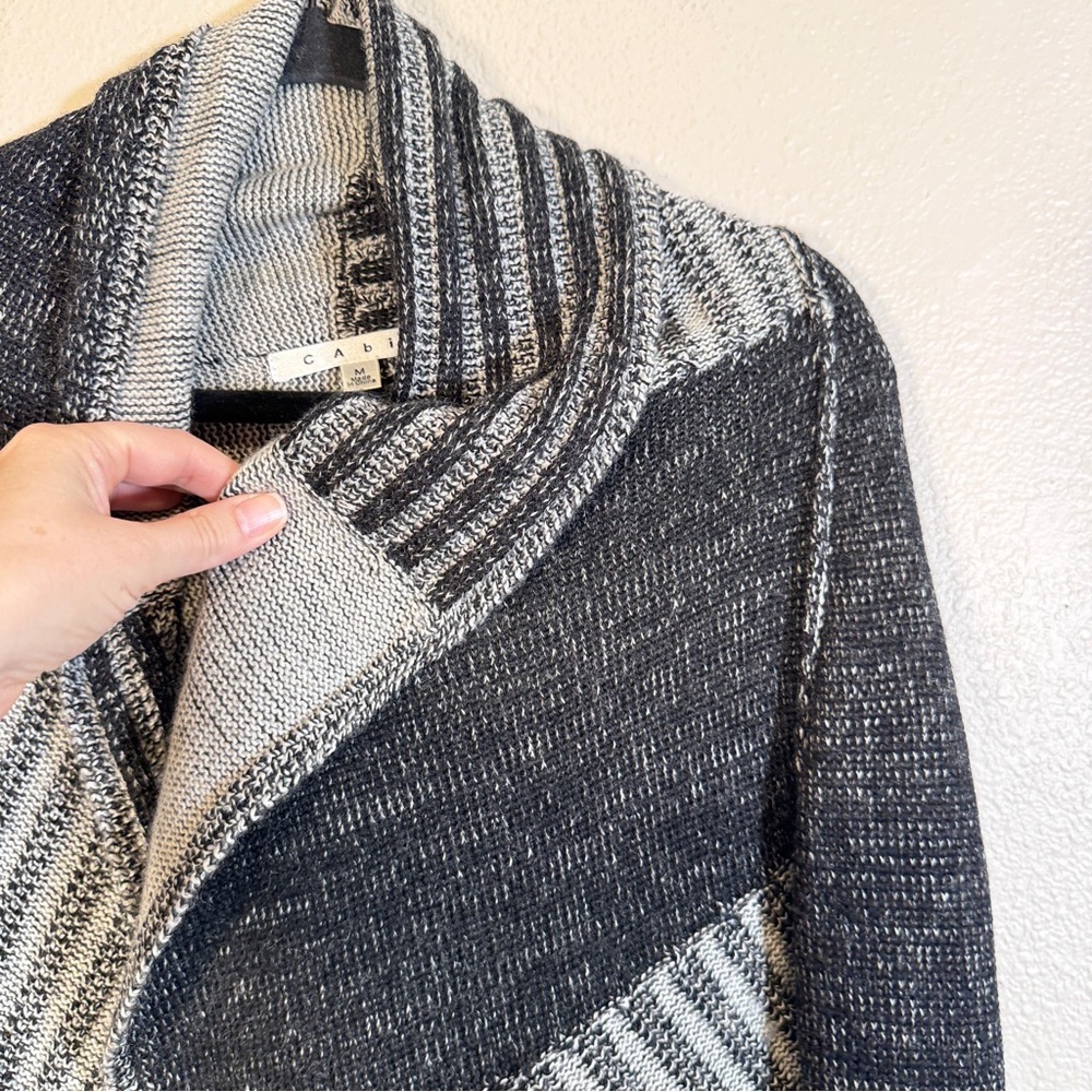 Cabi Black Grey Wool Blend Patchwork Cardigan Swe… - image 8
